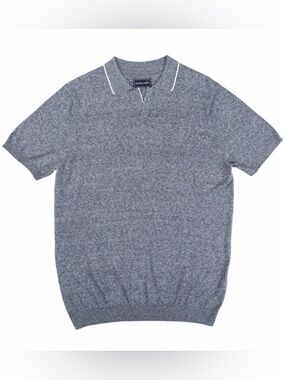 Stitch Note Mens Marine Blue Johnny Collar Polo Sweater Medium